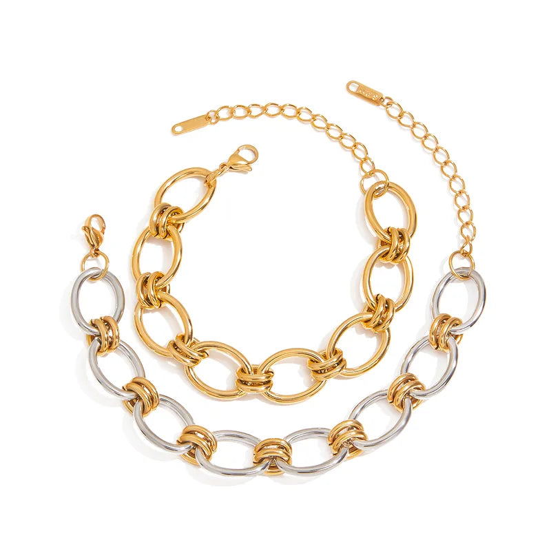 Pulsera Eslabon Grande Plateado/Dorado. Acero Inoxidable 316