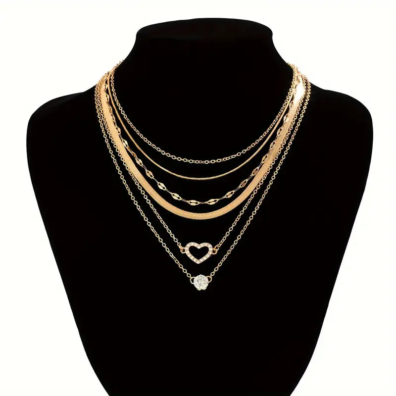 Conjunto de collar de 6 piezas con colgantes en capas para mujeres - Elegante, sencillo y estilo vacacional.