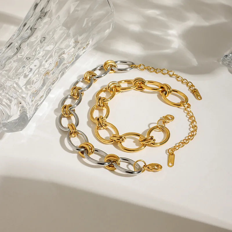 Pulsera Eslabon Grande Plateado/Dorado. Acero Inoxidable 316
