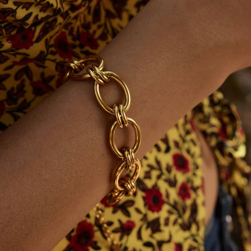 Pulsera Eslabon Grande Plateado/Dorado. Acero Inoxidable 316