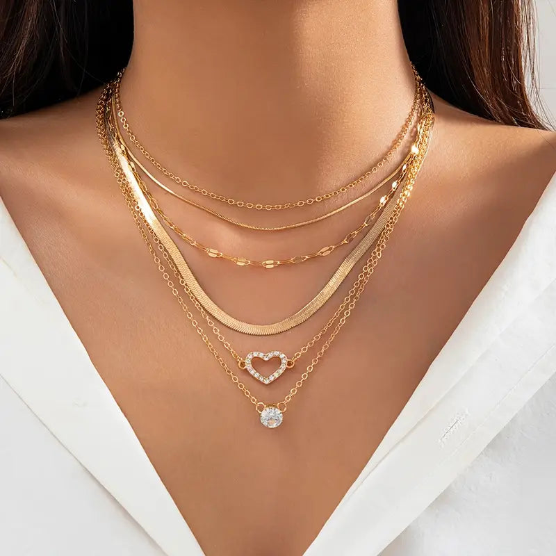 Conjunto de collar de 6 piezas con colgantes en capas para mujeres - Elegante, sencillo y estilo vacacional.