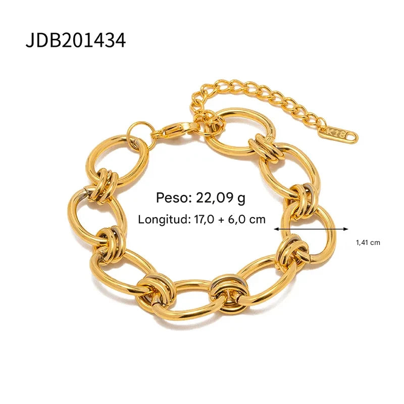 Pulsera Eslabon Grande Plateado/Dorado. Acero Inoxidable 316