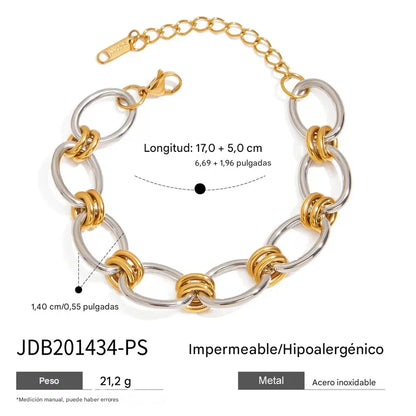 Pulsera Eslabon Grande Plateado/Dorado. Acero Inoxidable 316