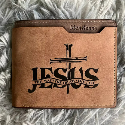 Billetera de Cuero Sintético para Hombre Kasutoo con Diseño de Figura Religiosa