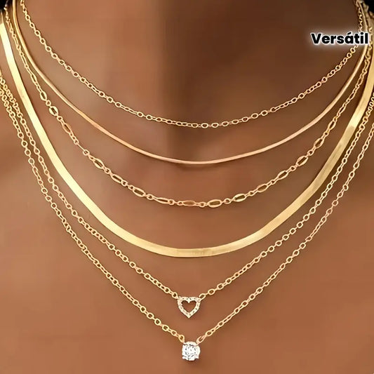 Conjunto de collar de 6 piezas con colgantes en capas para mujeres - Elegante, sencillo y estilo vacacional.