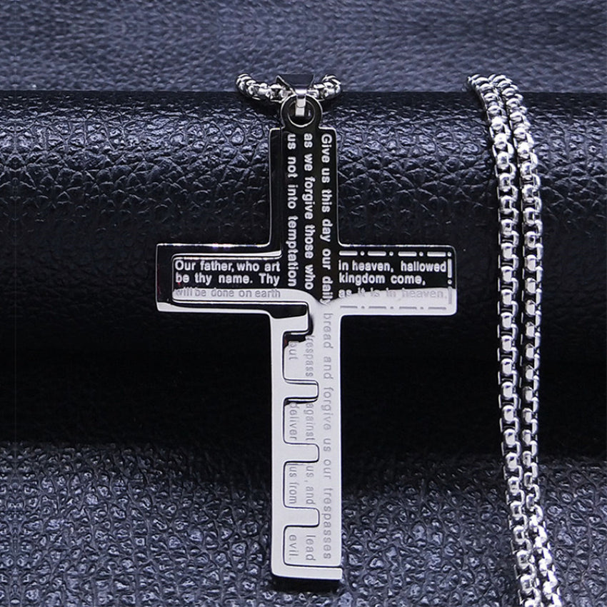 Collar De Colgante de Cruz con Plegaria en Español, Joyería Cristiana