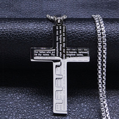 Collar De Colgante de Cruz con Plegaria en Español, Joyería Cristiana