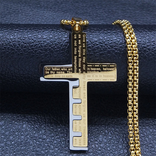 Collar De Colgante de Cruz con Plegaria en Español, Joyería Cristiana