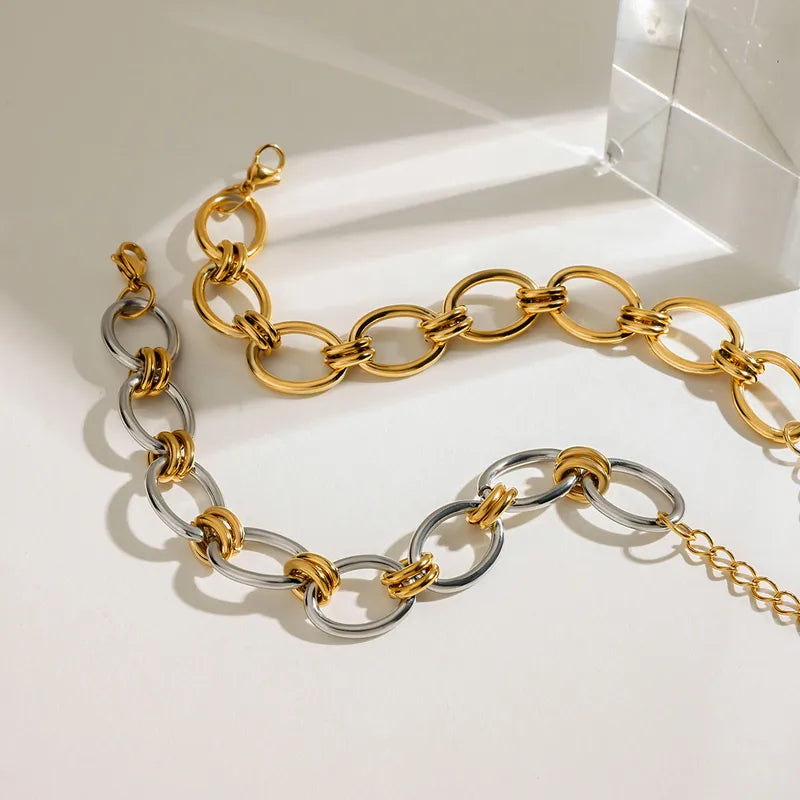 Pulsera Eslabon Grande Plateado/Dorado. Acero Inoxidable 316