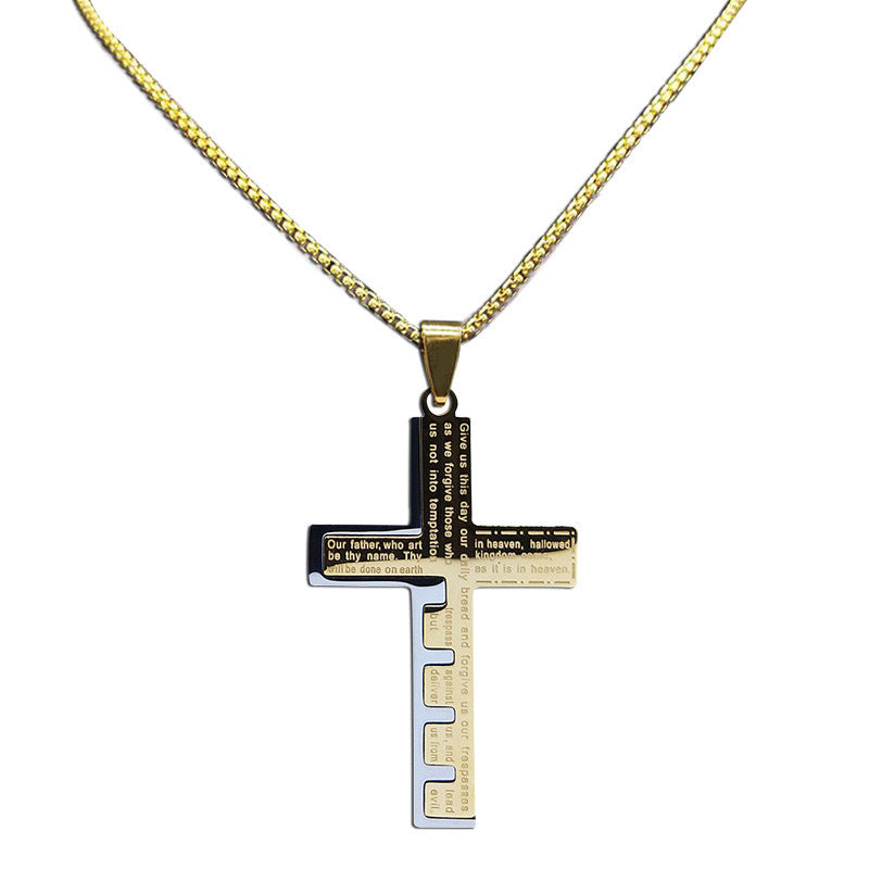 Collar De Colgante de Cruz con Plegaria en Español, Joyería Cristiana