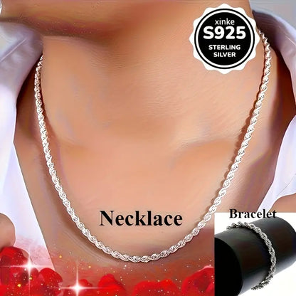 2 Piezas de Collar + Pulsera Trenzada en Plata S925