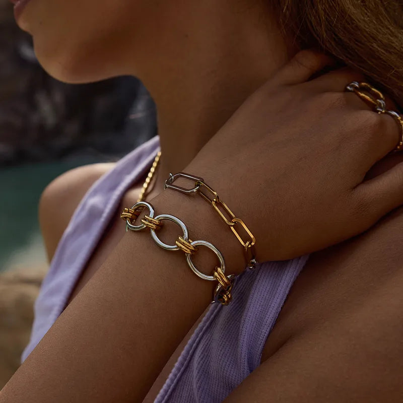 Pulsera Eslabon Grande Plateado/Dorado. Acero Inoxidable 316