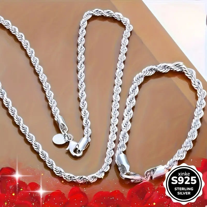 2 Piezas de Collar + Pulsera Trenzada en Plata S925
