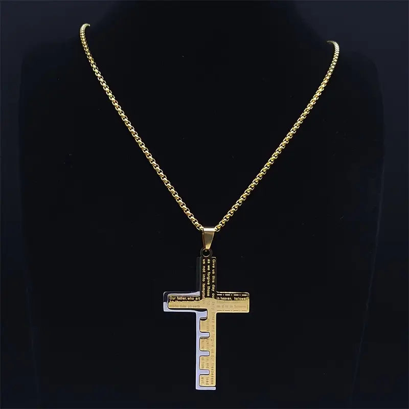 Collar De Colgante de Cruz con Plegaria en Español, Joyería Cristiana