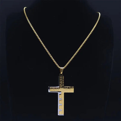 Collar De Colgante de Cruz con Plegaria en Español, Joyería Cristiana