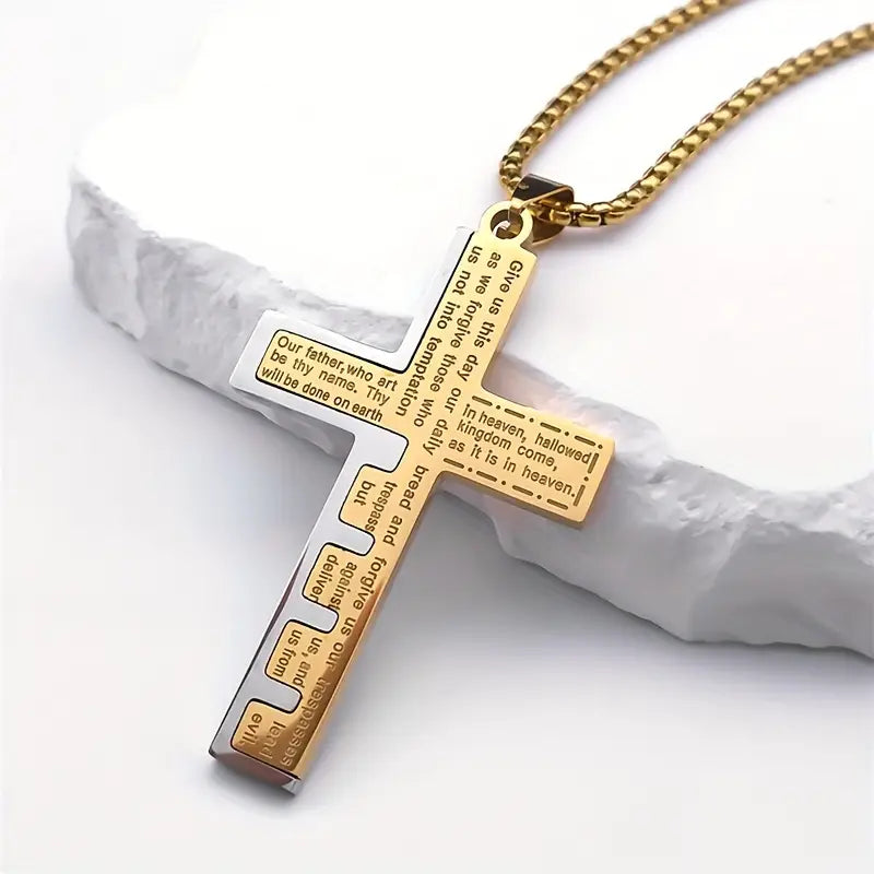 Collar De Colgante de Cruz con Plegaria en Español, Joyería Cristiana