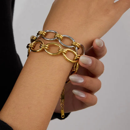 Pulsera Eslabon Grande Plateado/Dorado. Acero Inoxidable 316