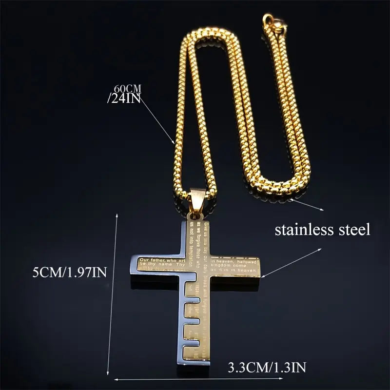 Collar De Colgante de Cruz con Plegaria en Español, Joyería Cristiana